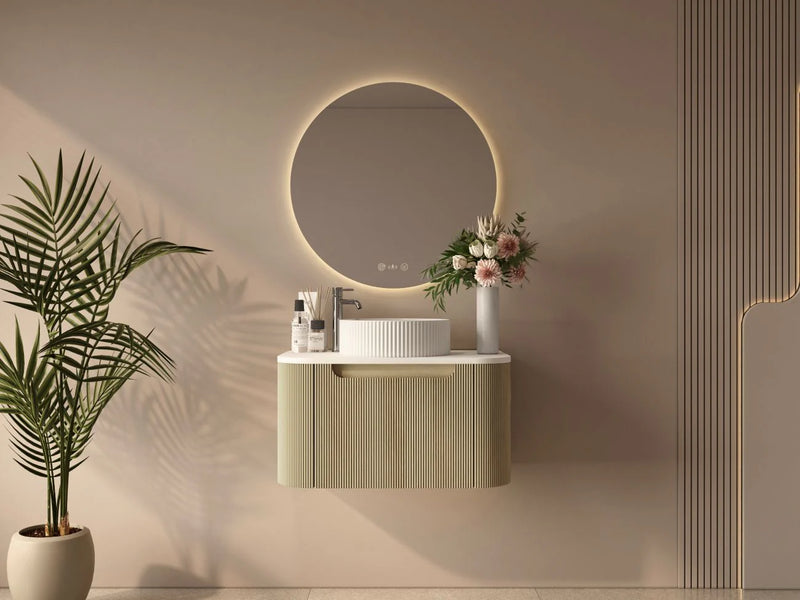 Rome Fluted Groove 750mm Wall-Hung Cabinet - Bur Oak