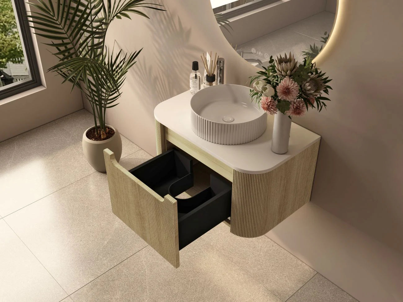 Rome Fluted Groove 750mm Wall-Hung Cabinet - Bur Oak