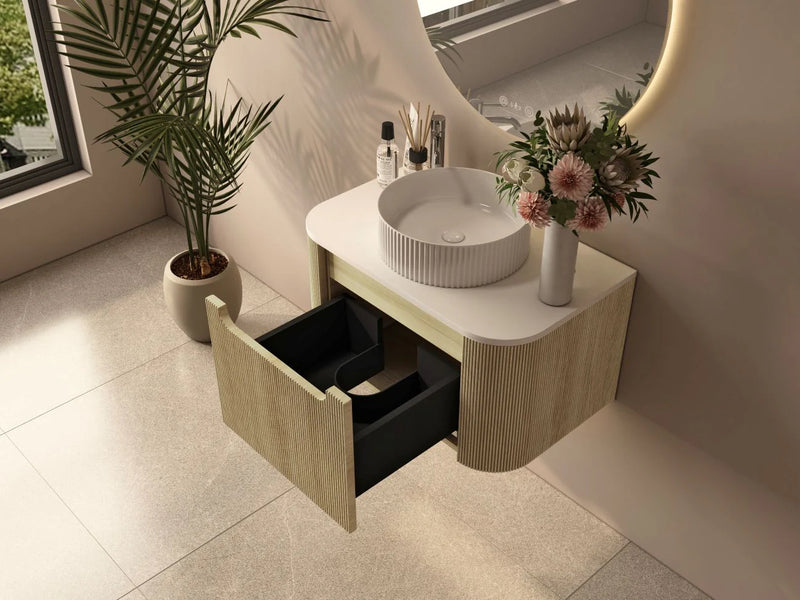 Rome Fluted Groove 750mm Wall-Hung Cabinet - Bur Oak
