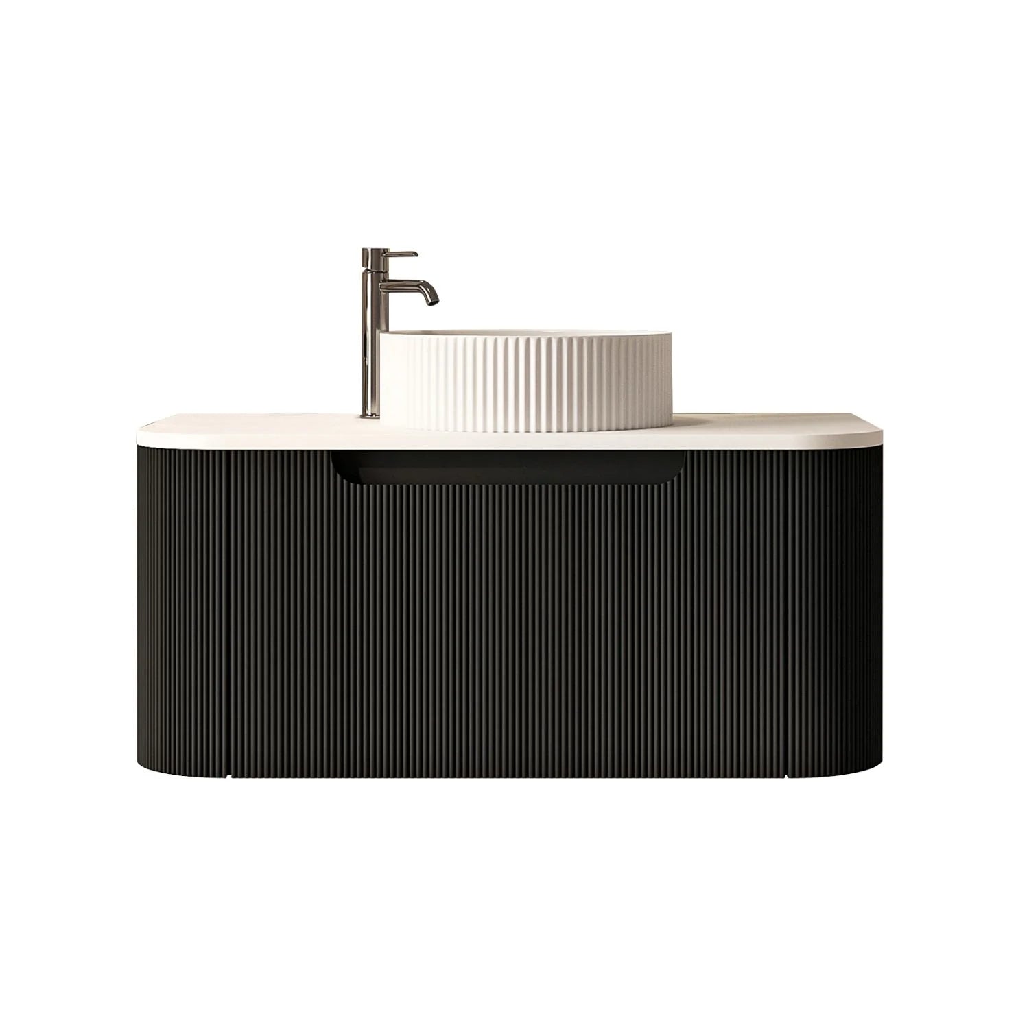 Rome Fluted Groove 750mm Wall-Hung Cabinet - Matt Black