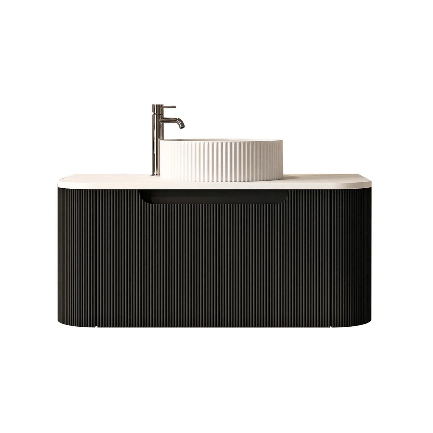 Rome Fluted Groove 750mm Wall-Hung Cabinet - Matt Black