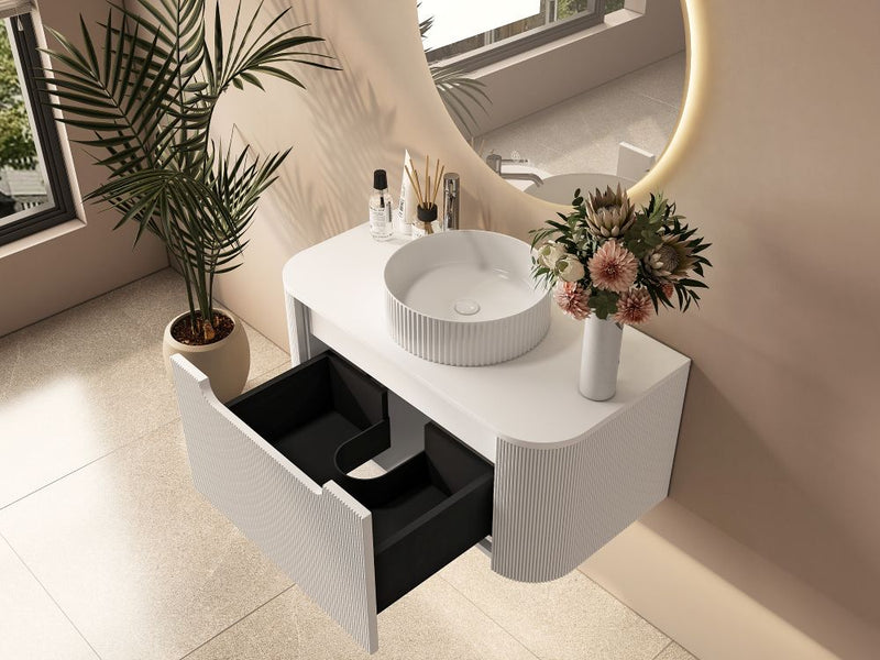 Rome Fluted Groove 750mm Wall-Hung Cabinet - Matt White