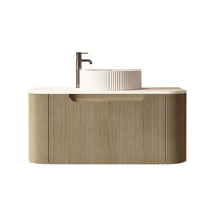 Mercio Rome 900mm Fluted Groove Wall-Hung Cabinet - Bur Oak