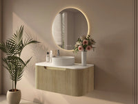 Mercio Rome 900mm Fluted Groove Wall-Hung Cabinet - Bur Oak