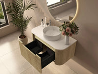 Mercio Rome 900mm Fluted Groove Wall-Hung Cabinet - Bur Oak