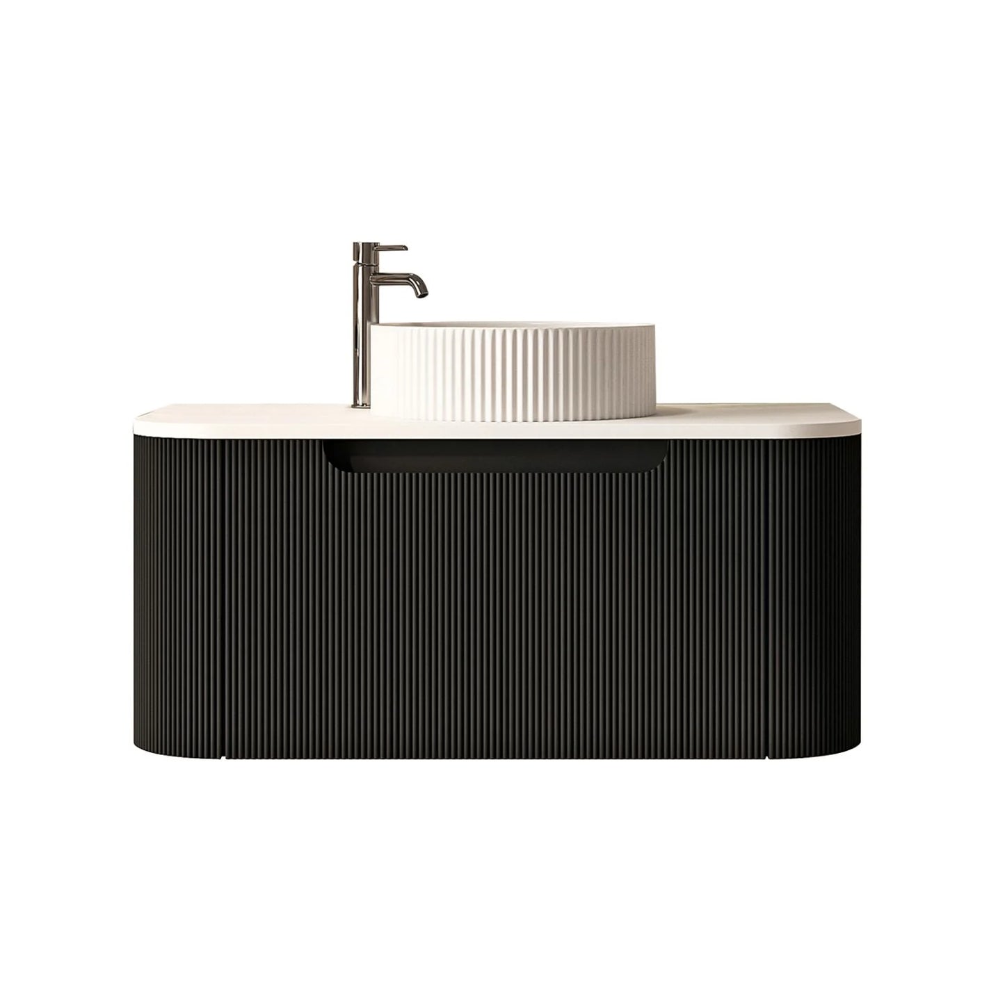 Rome Fluted Groove 900mm Wall-Hung Cabinet - Matt Black