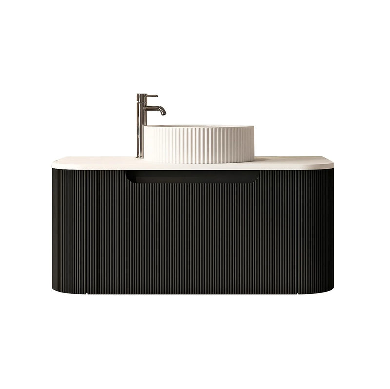 Rome Fluted Groove 900mm Wall-Hung Cabinet - Matt Black