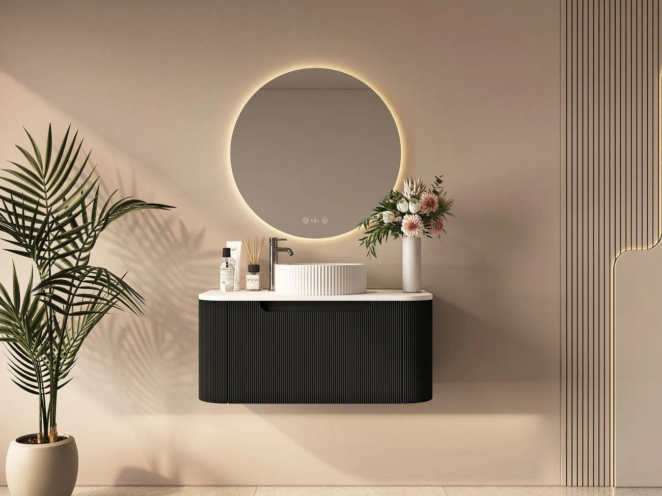Rome Fluted Groove 900mm Wall-Hung Cabinet - Matt Black