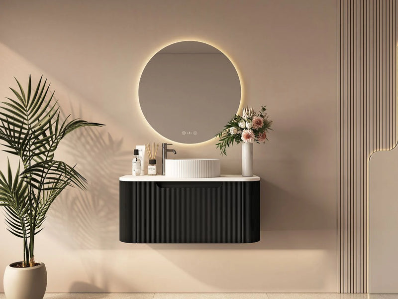 Rome Fluted Groove 900mm Wall-Hung Cabinet - Matt Black