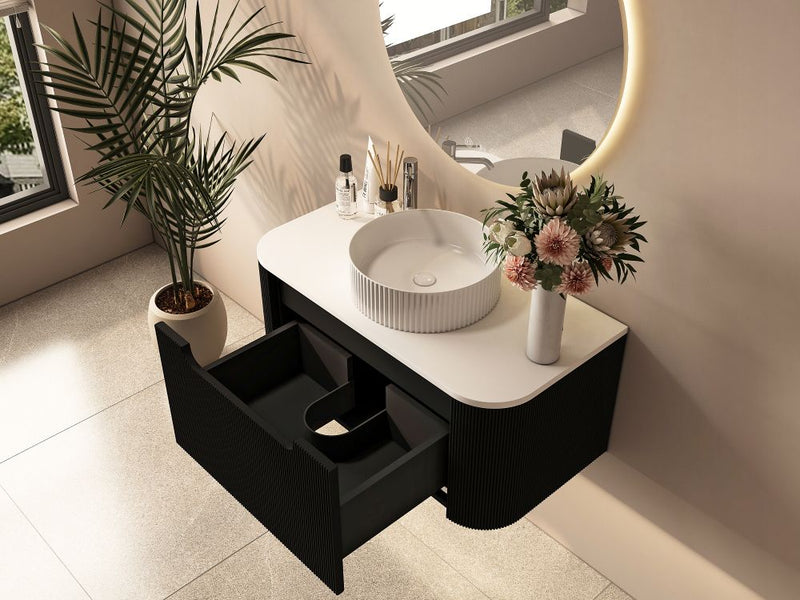 Rome Fluted Groove 900mm Wall-Hung Cabinet - Matt Black