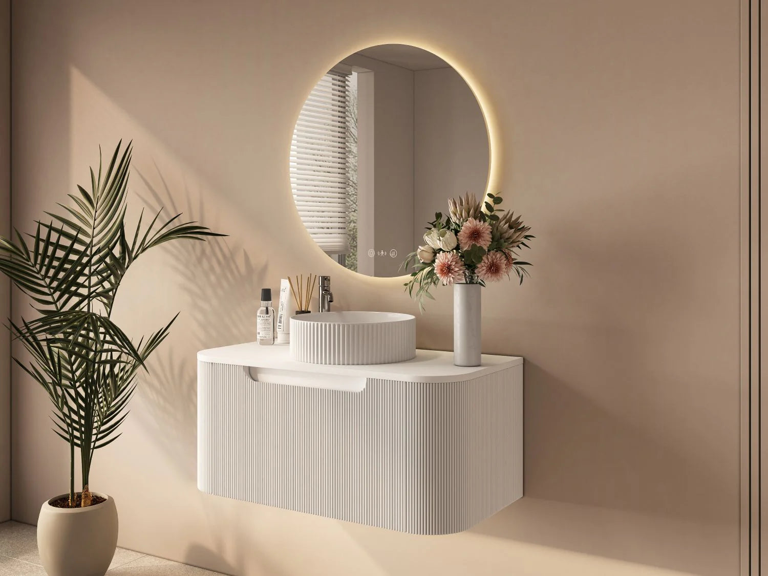 Rome Fluted Groove 900mm Wall-Hung Cabinet - Matt White