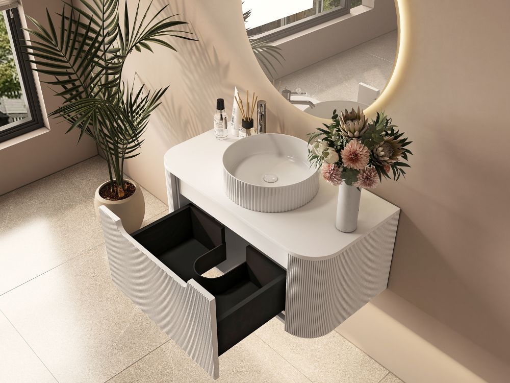 Rome Fluted Groove 900mm Wall-Hung Cabinet - Matt White