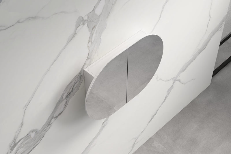 Ovia 900mm Rosy Horizontal Pill Oval Shaving Cabinet Matte White