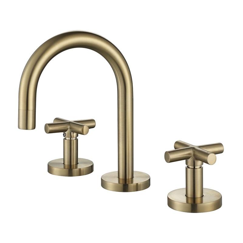 Modern National Cross Handle Ryker Basin Set 1/4 Turn Brushed Bronze Gold