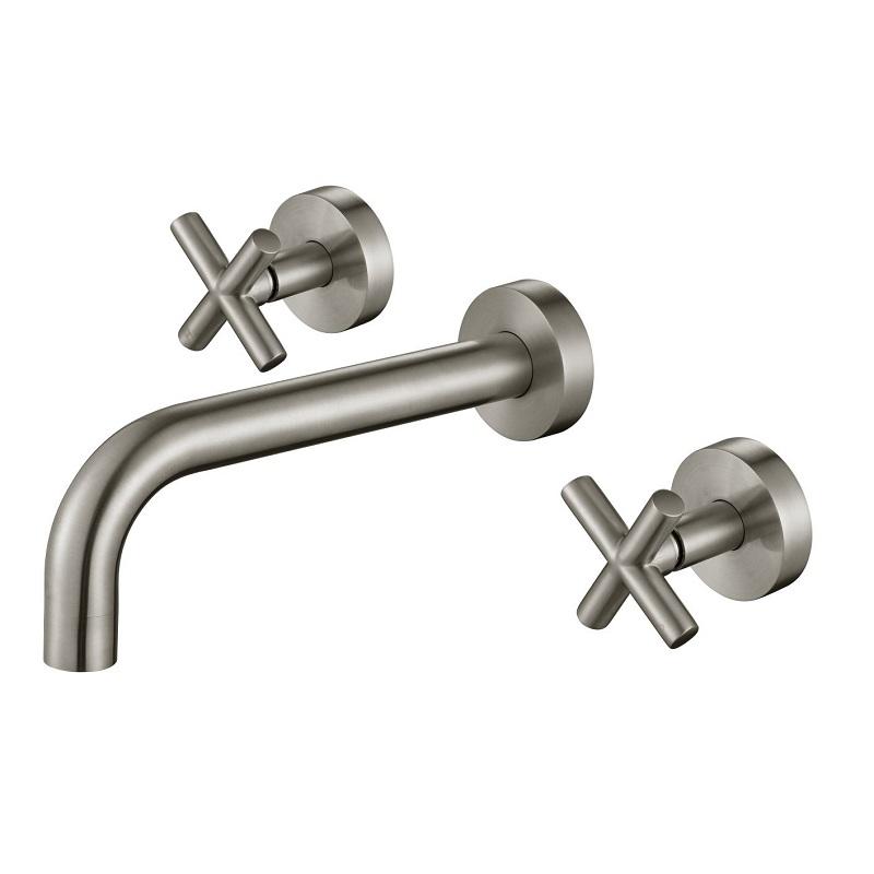 Modern National Cross Handle Ryker Bath/Wall Basin Set 1/4 Turn Warm Brushed Nickel