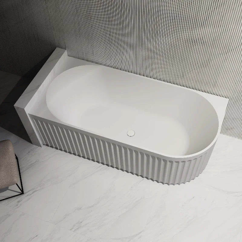 Ovia Artemis Fluted 1500mm Left Hand Corner Matte White Designer Freestanding Bath