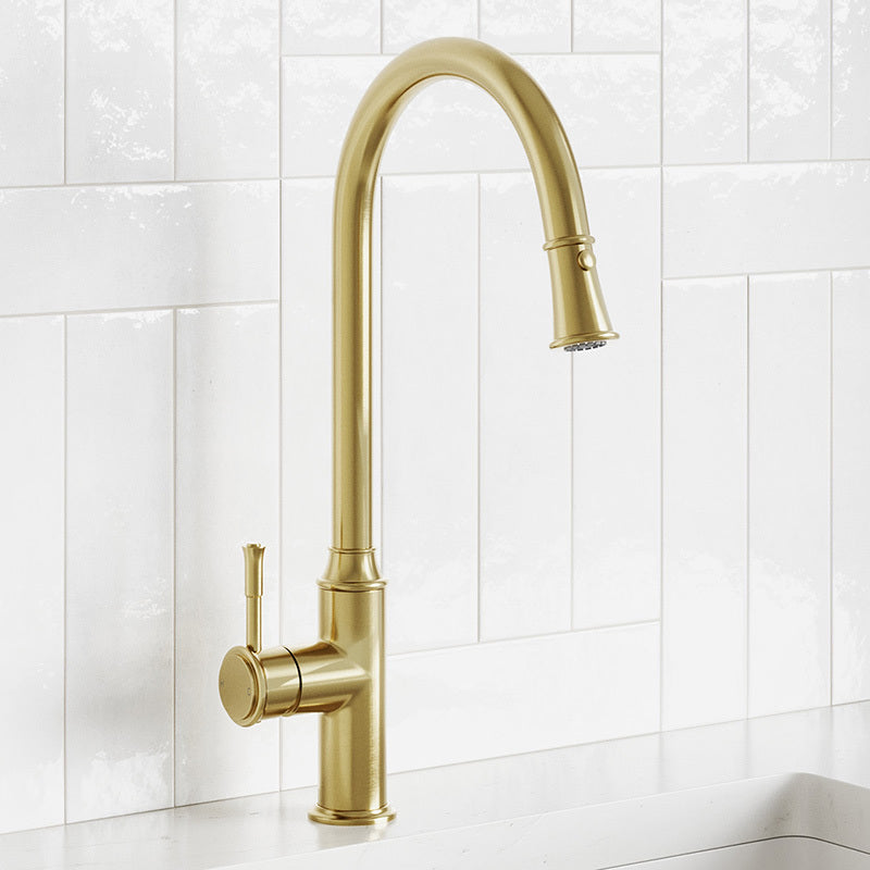 Modern National Montpellier Traditional Brushed Bronze Pull Out Kitchen Sink Mixer