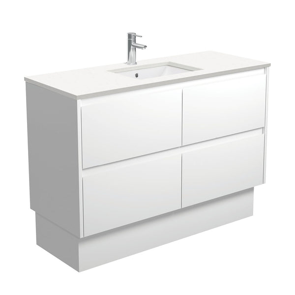 Sarah Crystal Pure Undermount 1200 Amato Satin White Vanity on Kick