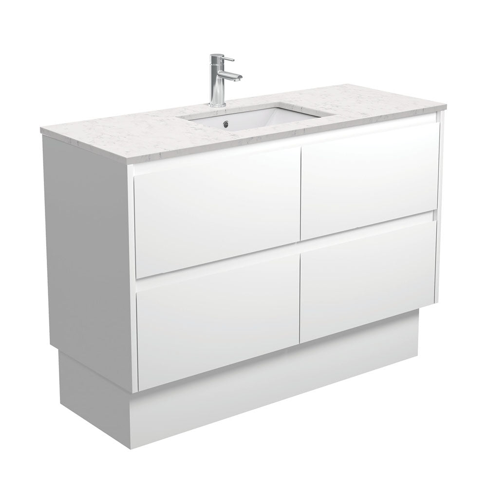 Sarah Bianco Marble Undermount 1200 Amato Satin White Vanity on Kick