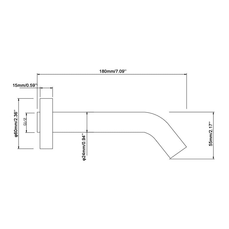 Euro Round Matt Black Bathtub/Basin Wall Spout