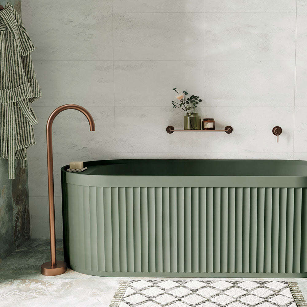 Fienza Kaya Gooseneck Floor Mounted Bath Outlet, Brushed Copper