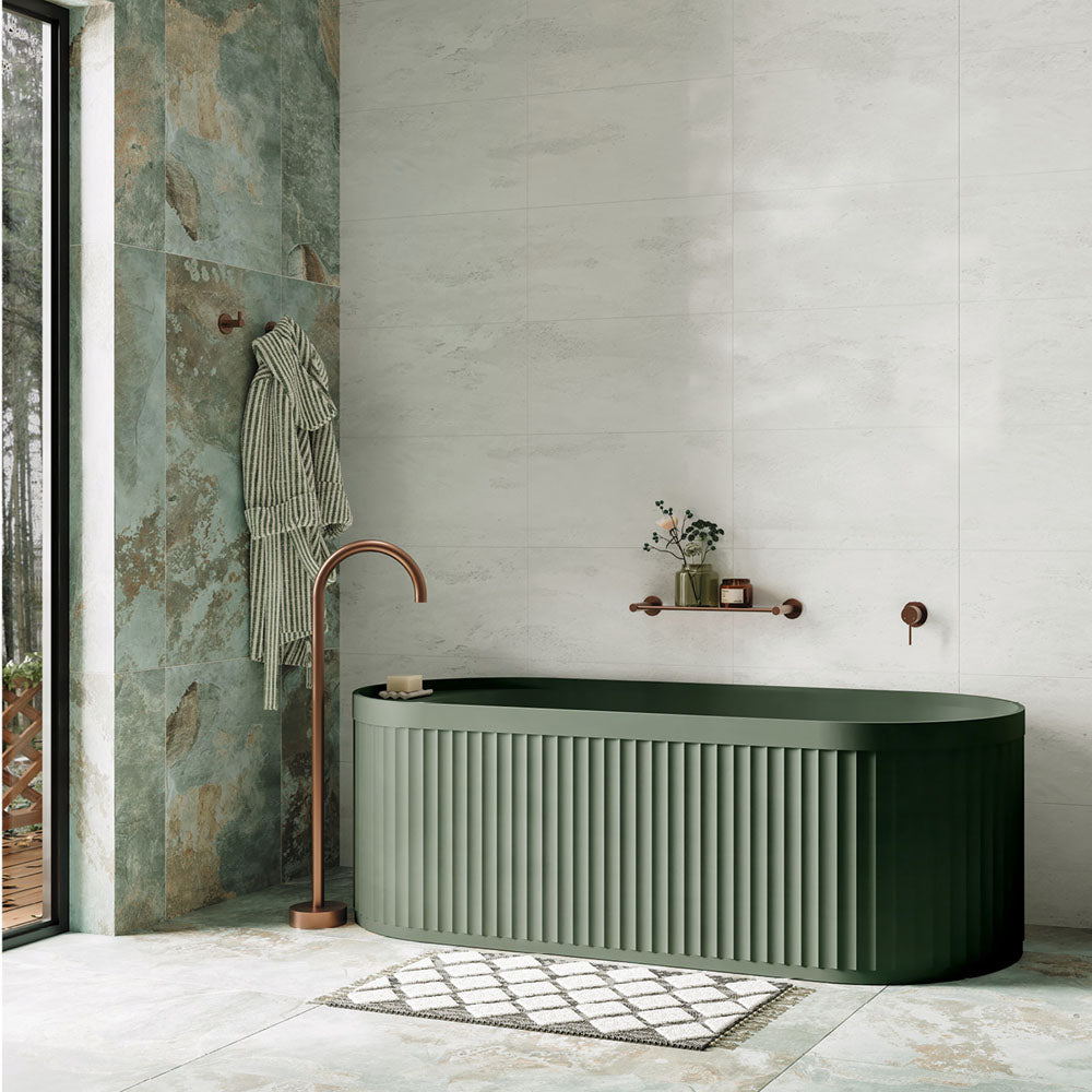 Fienza Kaya Gooseneck Floor Mounted Bath Outlet, Brushed Copper