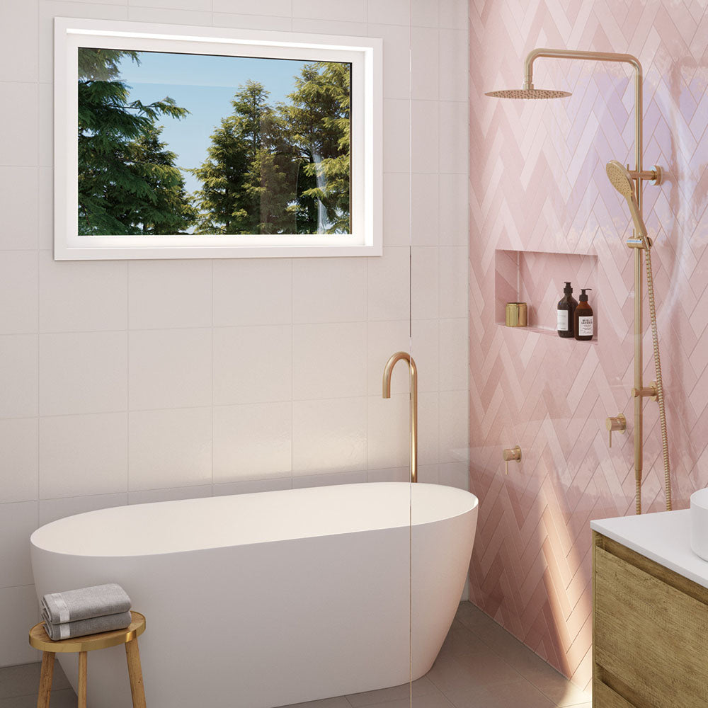 Fienza Kaya Gooseneck Floor Mounted Bath Outlet, Urban Brass