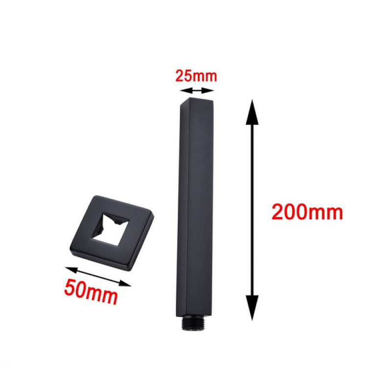Aquaperla Square Black Ceiling Shower Arm 200mm