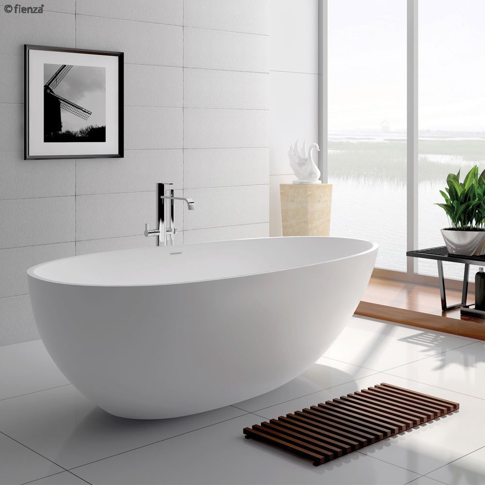 FIENZA BAHAMA MATTE WHITE CAST STONE FREE STANDING BATH TUB 1500mm & 1700mm
