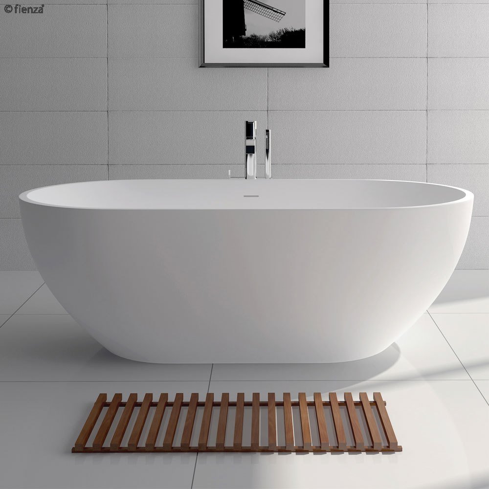 Fienza Nero 1550 Matte White Stone Free Standing Bath Tub