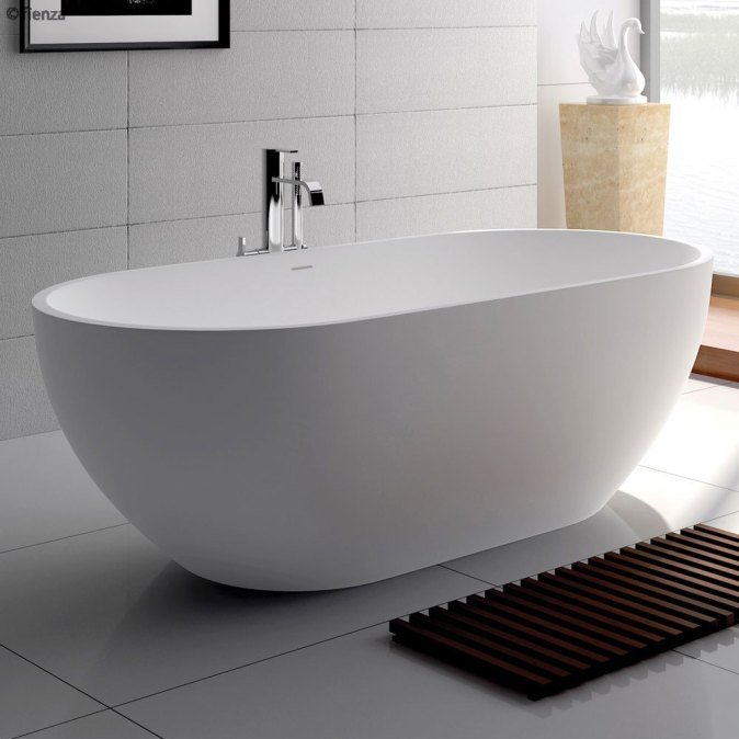 Fienza Nero 1550 Matte White Stone Free Standing Bath Tub