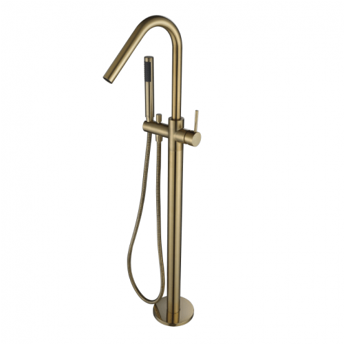 Modern National Star Round Floor Mixer with Hand Shower Brushed Bronze