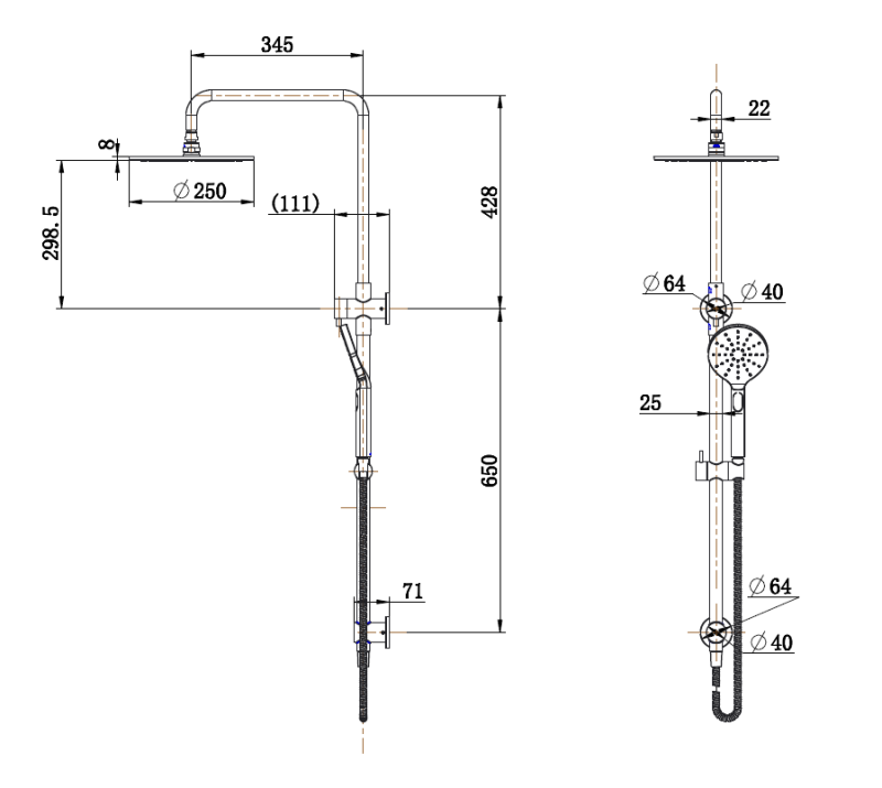 Modern National 2 in 1 Star Luxury Twin Rail Shower System Matte Black