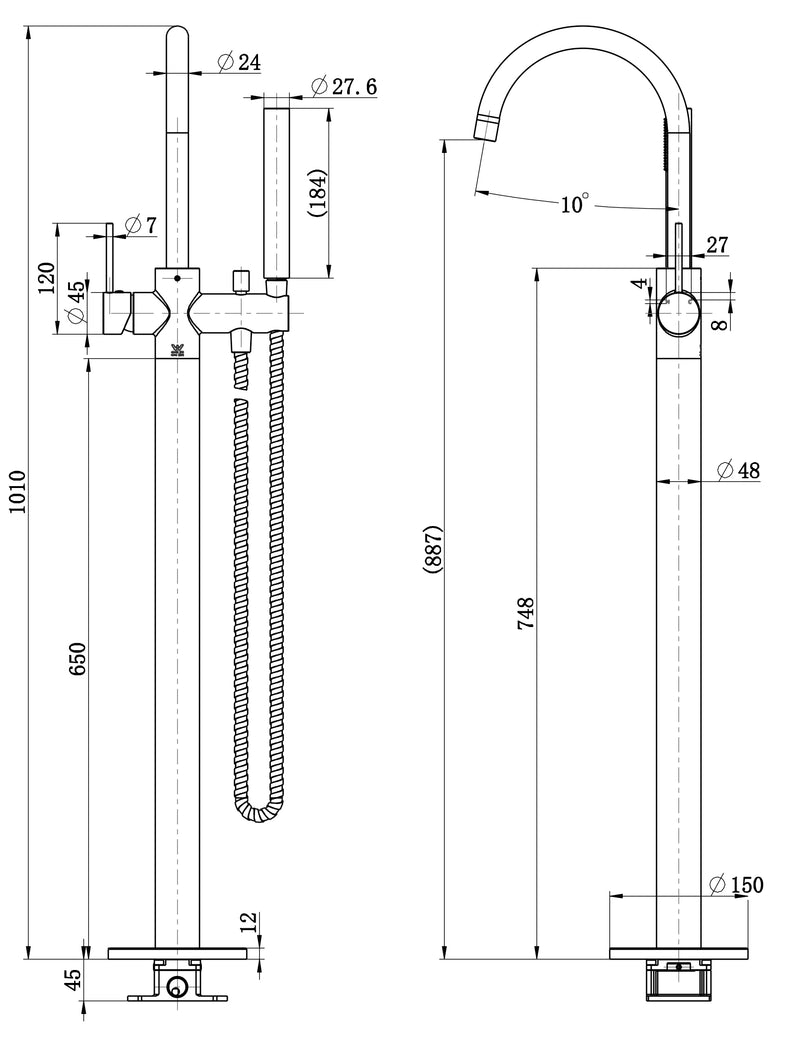 Modern National Star Freestanding Floor Standing Bath Mixer Matte Black with Hand Microphone Shower