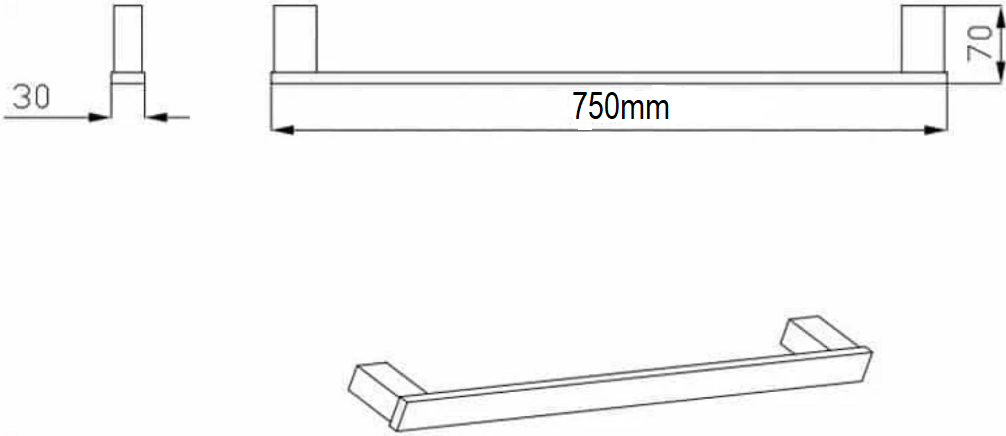 Rubine Zen 750mm Single Towel Rail Matt Black