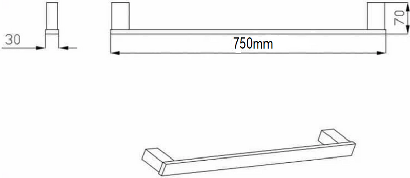 Rubine Zen 750mm Single Towel Rail Matt Black