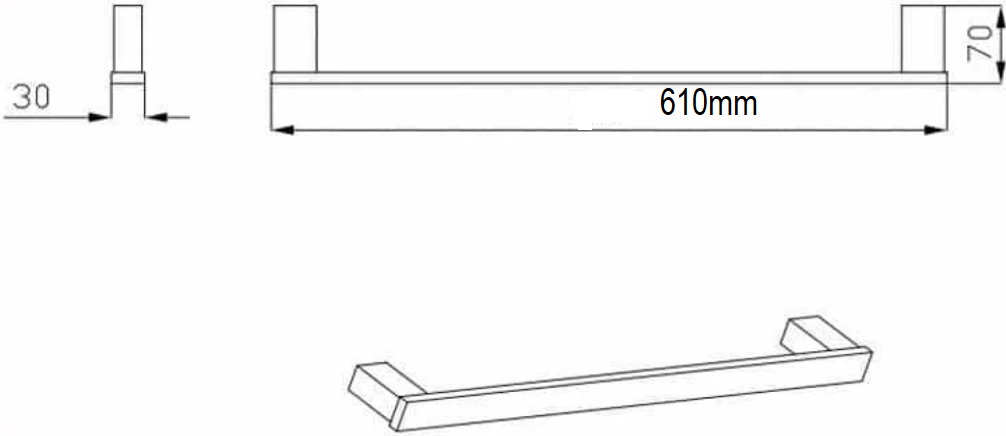 Rubine Zen 610mm Single Towel Rail Matt Black