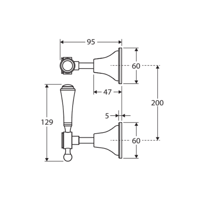 Fienza Lillian Lever Wall Top Assemblies Urban Brass with Ceramic White Handle