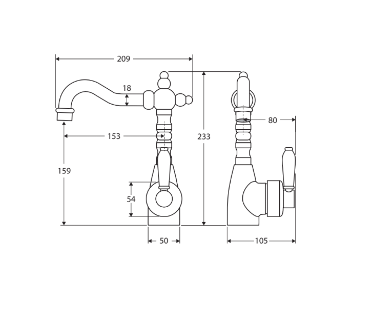 Eleanor Shepherds Crook Basin Mixer, Urban Brass / Urban Brass