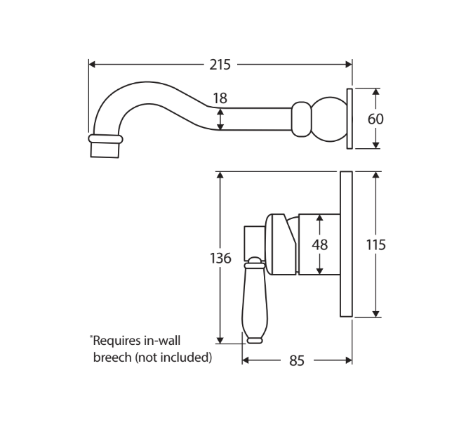 Eleanor Wall Basin/Bath Mixer Set, Urban Brass / Ceramic