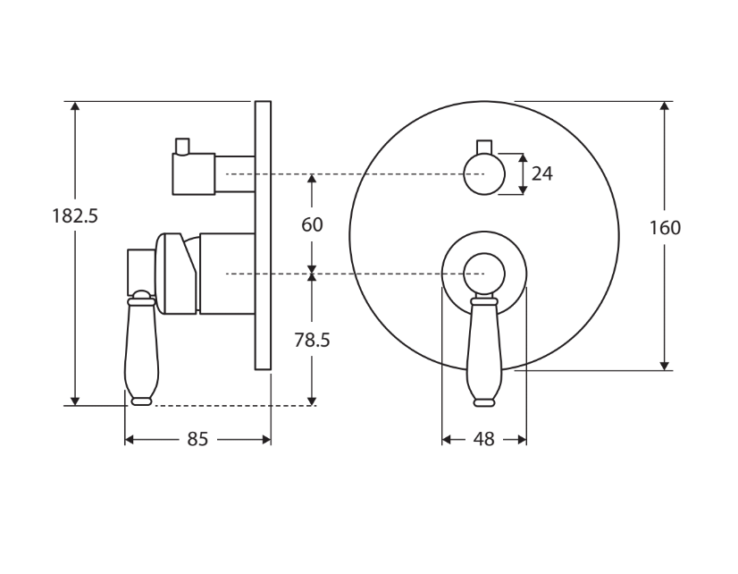 Eleanor Wall Diverter Mixer, Urban Brass / Urban Brass