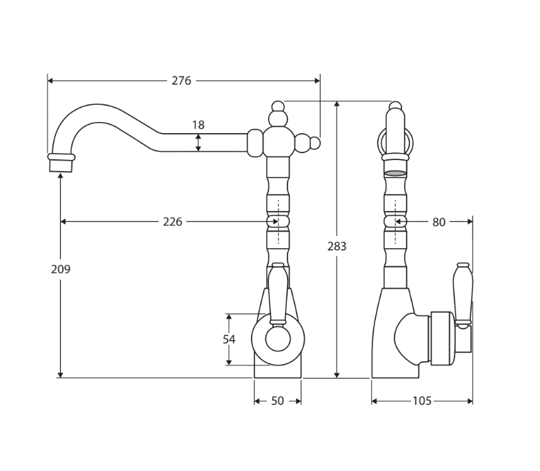 Eleanor Shepherds Crook Sink Mixer, Urban Brass / Ceramic