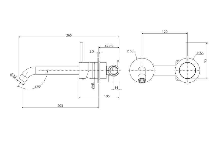 Kaya Up Wall Basin/Bath Mixer Set, Gun Metal, Round Plates, 200mm Outlet