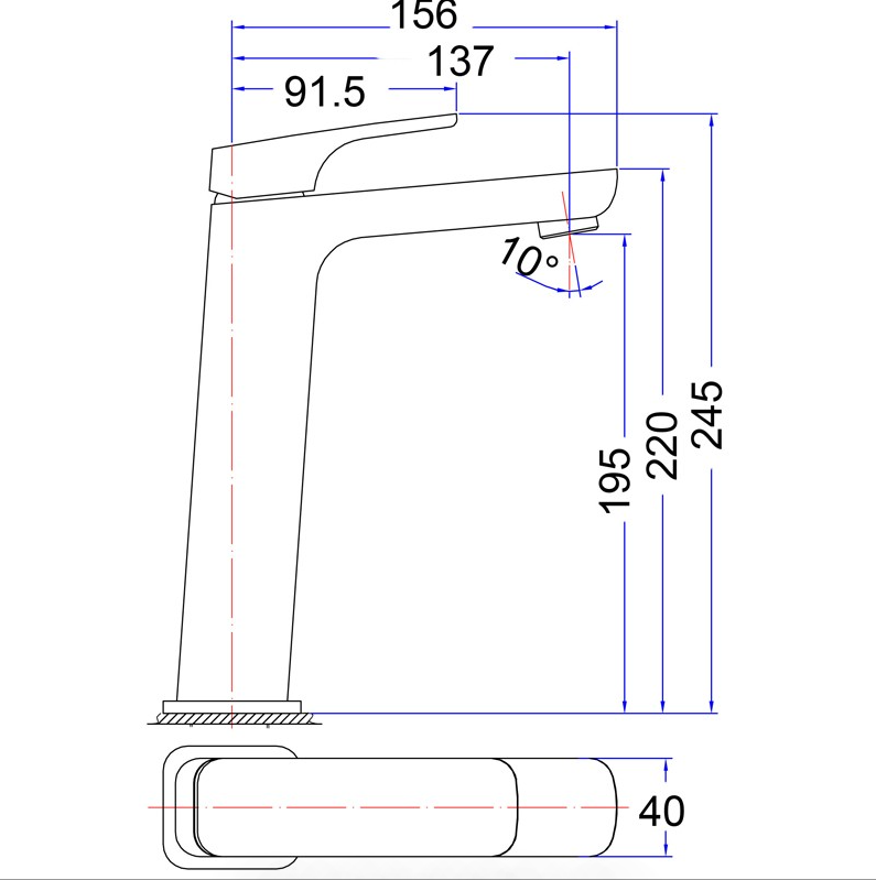 Eden Soft Square Tall Basin Mixer Matte Black