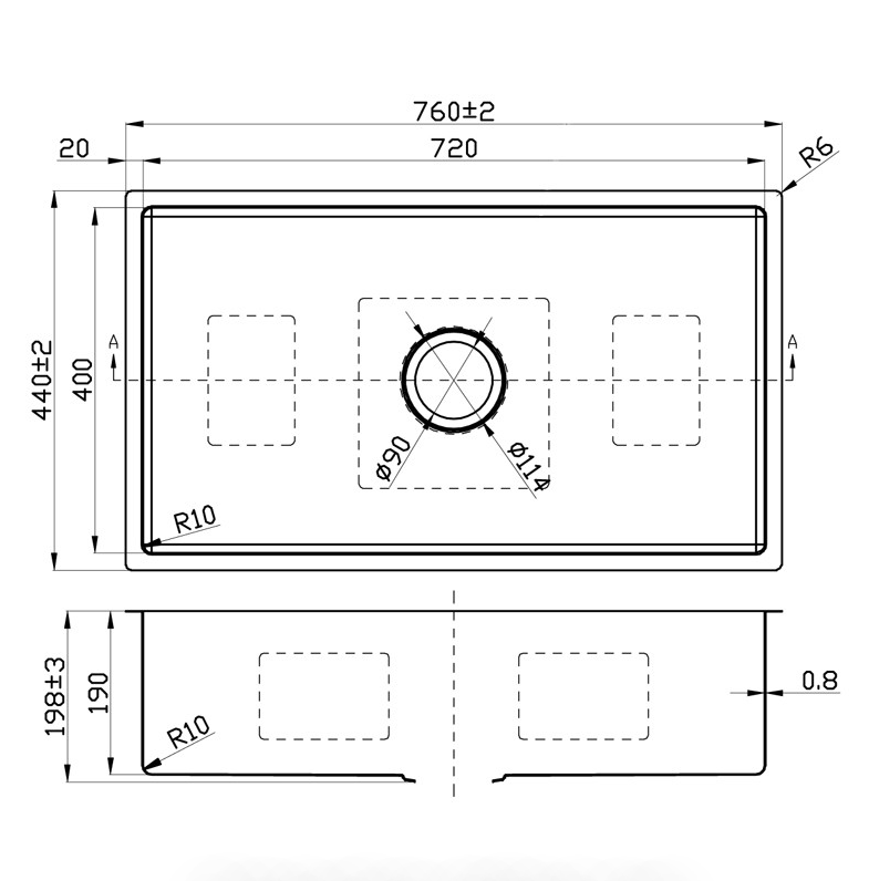 Cora Single Bowl Above/Undermount Sink 760x440x200mm Stainless Steel