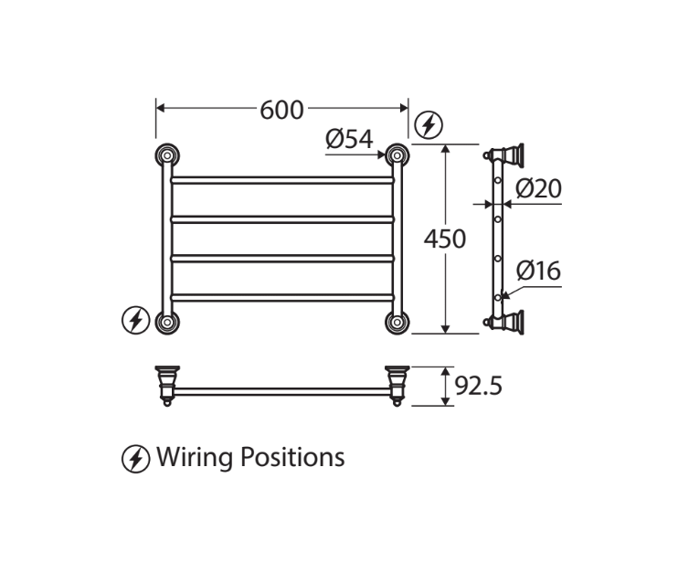 Lillian Heated Towel Rail, 600 x 458mm, Brushed Nickel