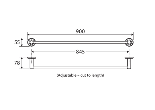 Kaya 900mm Single Towel Rail, Gun Metal