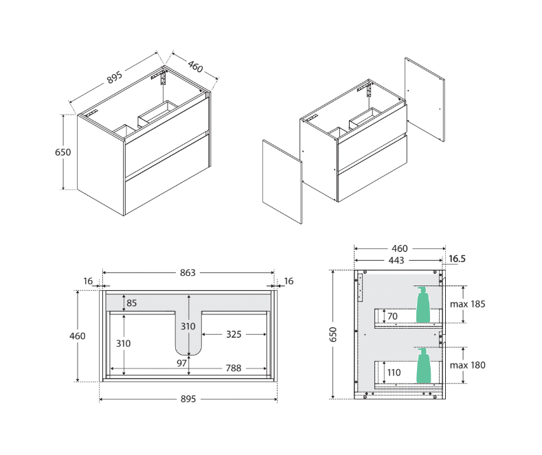 Sarah Crystal Pure Undermount 900 Amato Satin White Wall-Hung Vanity