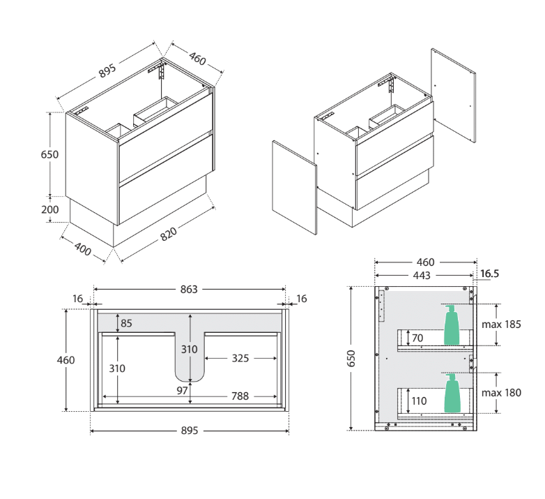 Sarah Crystal Pure Undermount 900 Amato Satin White Vanity on Kick
