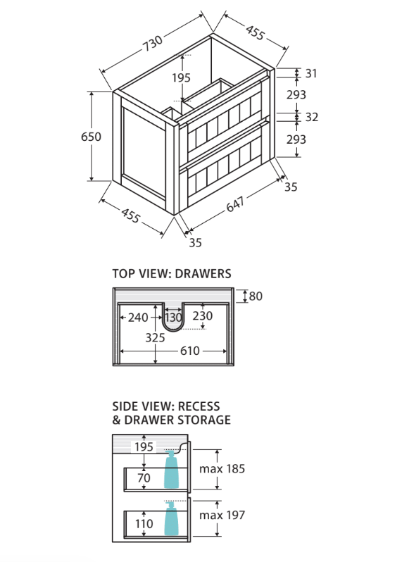 Sarah Crystal Pure Undermount 750 Hampton Wall-Hung Vanity